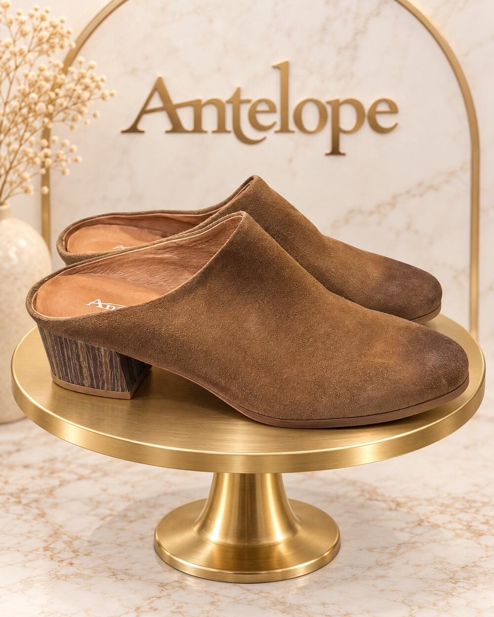 Antelope Brown Distressed Suede Block Heel Mules EU 41 US 10